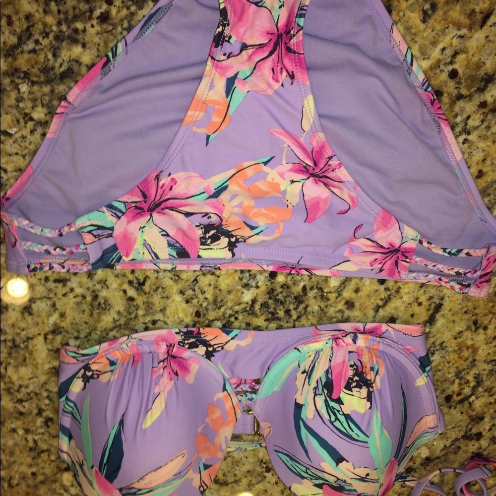 NWOT Lavender and Pink Hibiscus Bikini Set